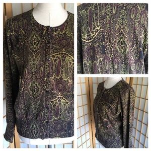 Studio by Liz Claiborne Silk Blend Buttoned Print Sweater SZ L